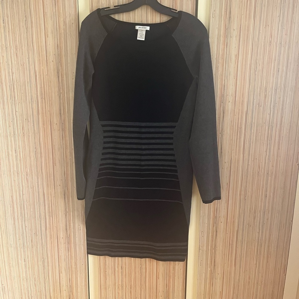 Max Studio Black and Gray Long Sleeve Dress
